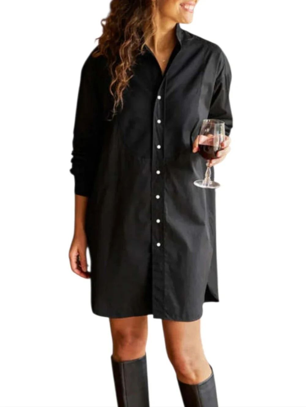 Frank & Eileen Tori Black Longline 100% Cotton Button-Down Shirt Dress Size XL